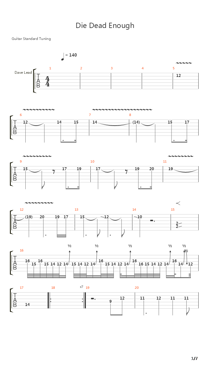 Die Dead Enough吉他谱