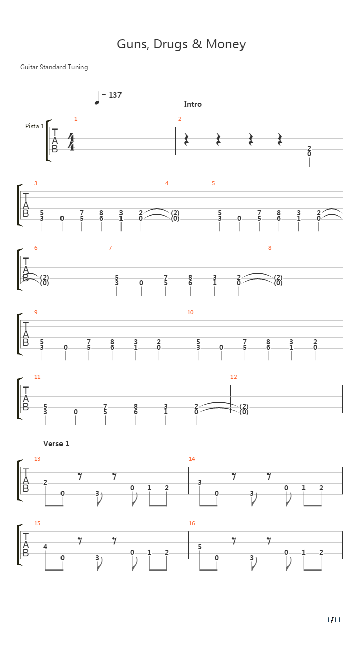 Guns Drug And Money吉他谱