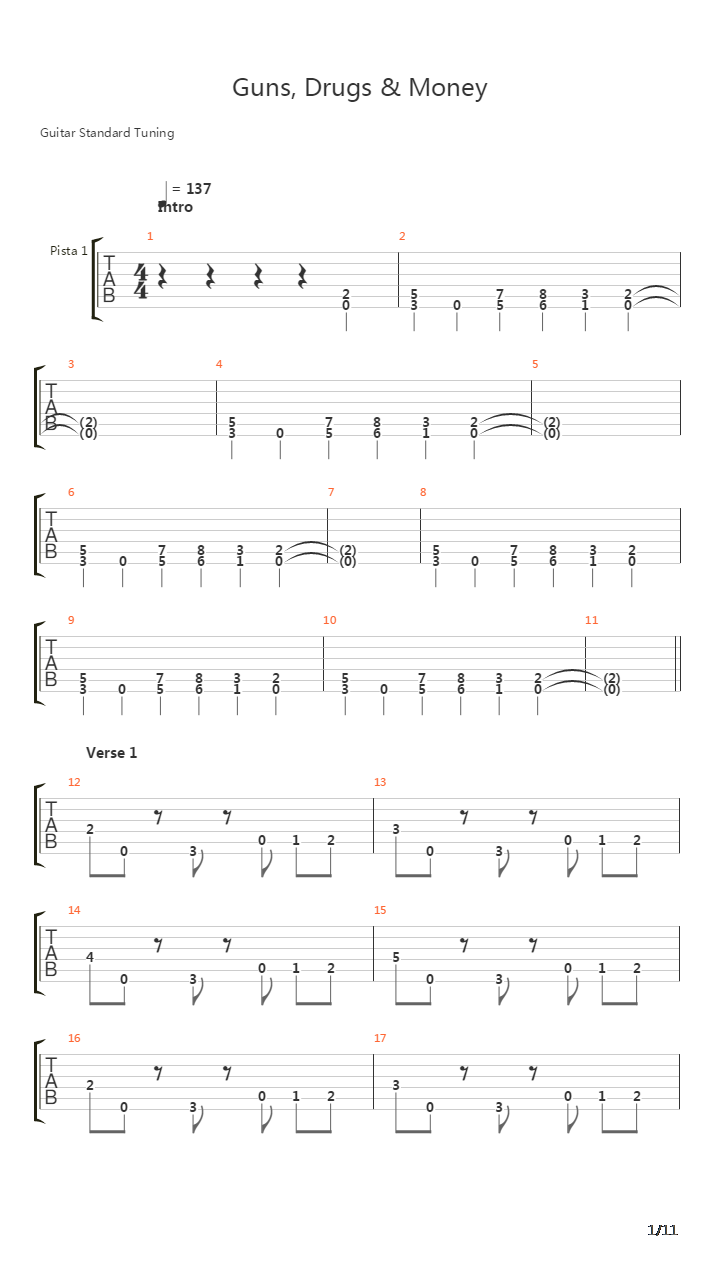 Guns Drugs And Money吉他谱