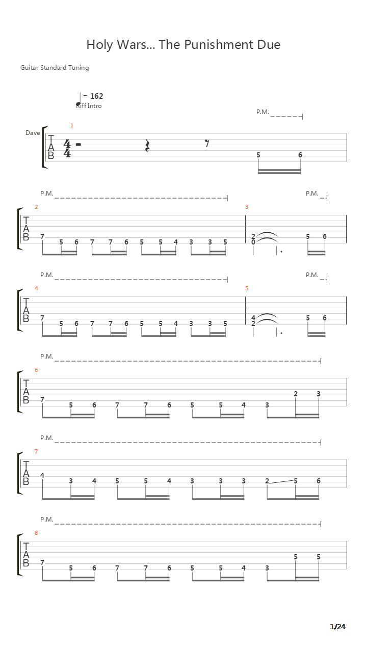 Holy Wars The Punishment Due吉他谱
