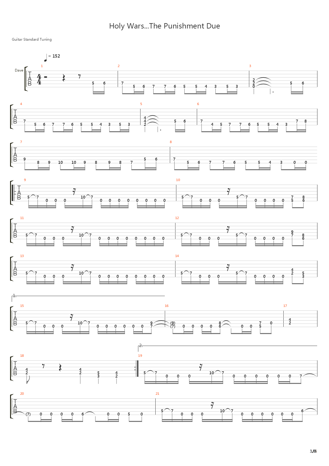 Holy Wars The Punishment Due吉他谱