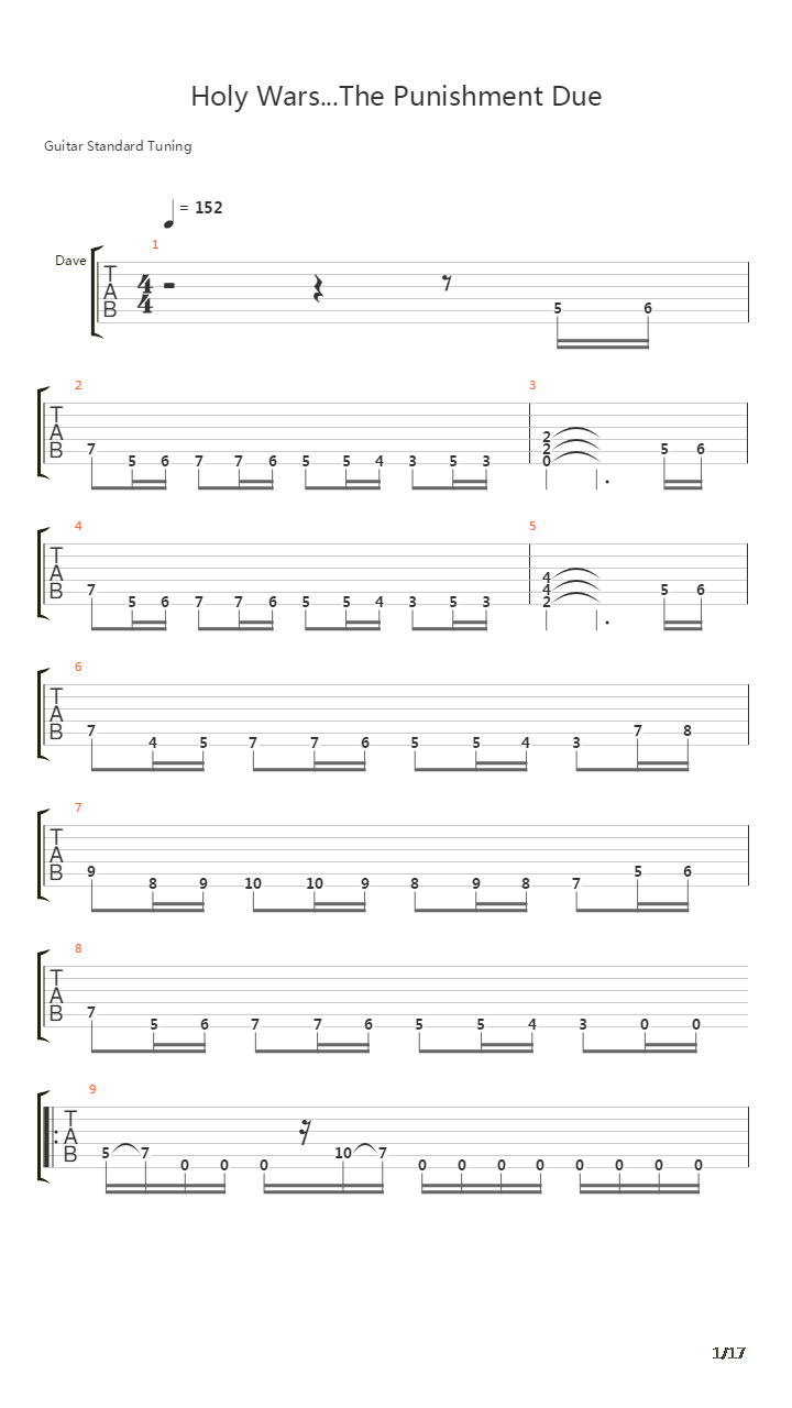Holy Wars The Punishment Due吉他谱