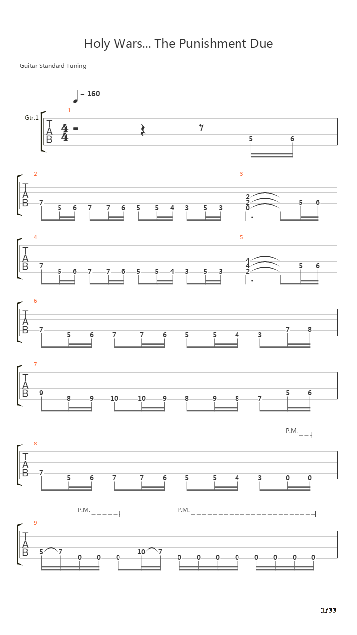 Holy Wars The Punishment Due吉他谱