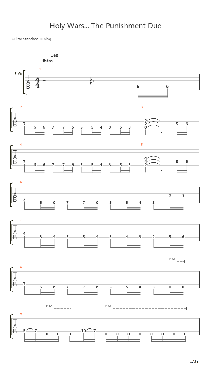 Holy Wars The Punishment Due吉他谱