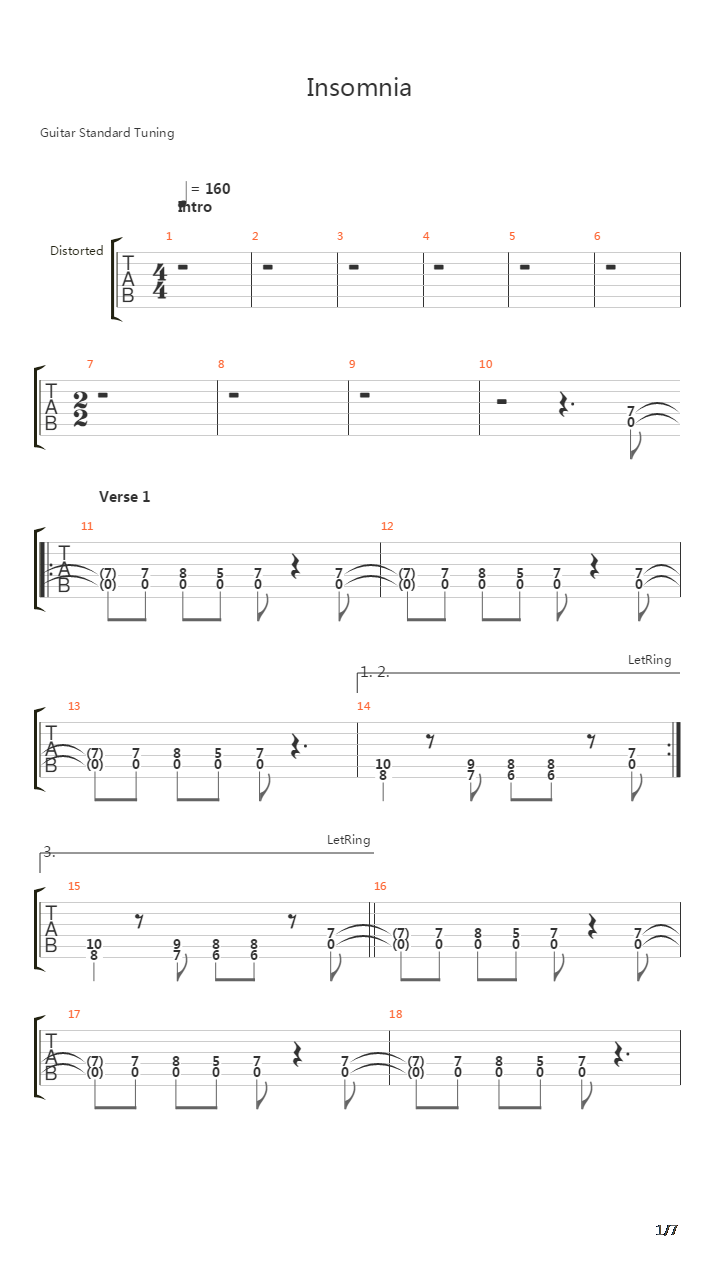 Insomnia吉他谱