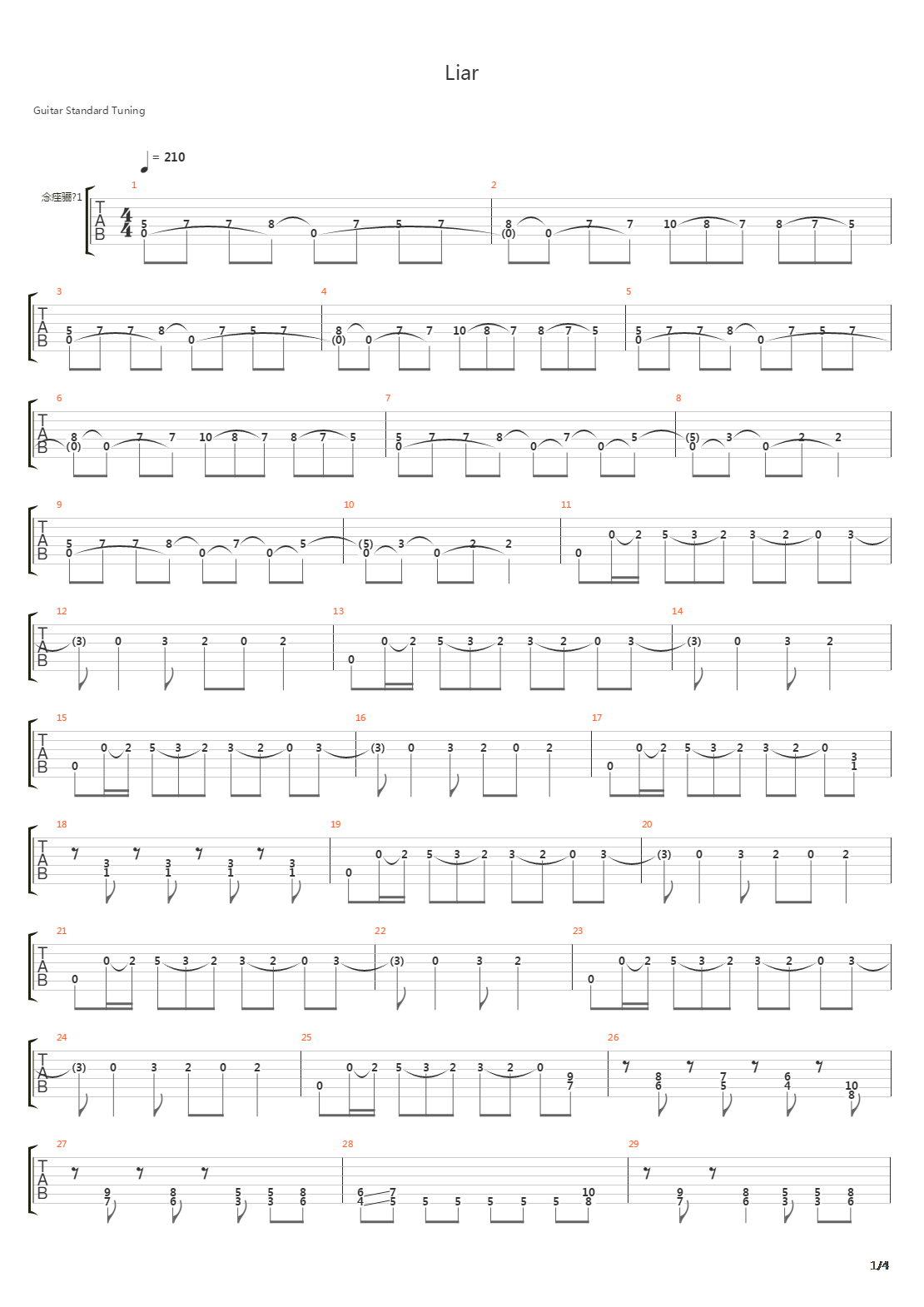 Liar吉他谱