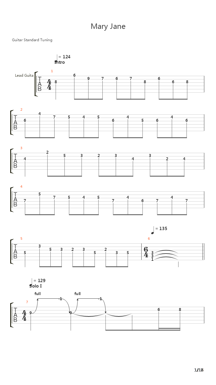 Mary Jane吉他谱