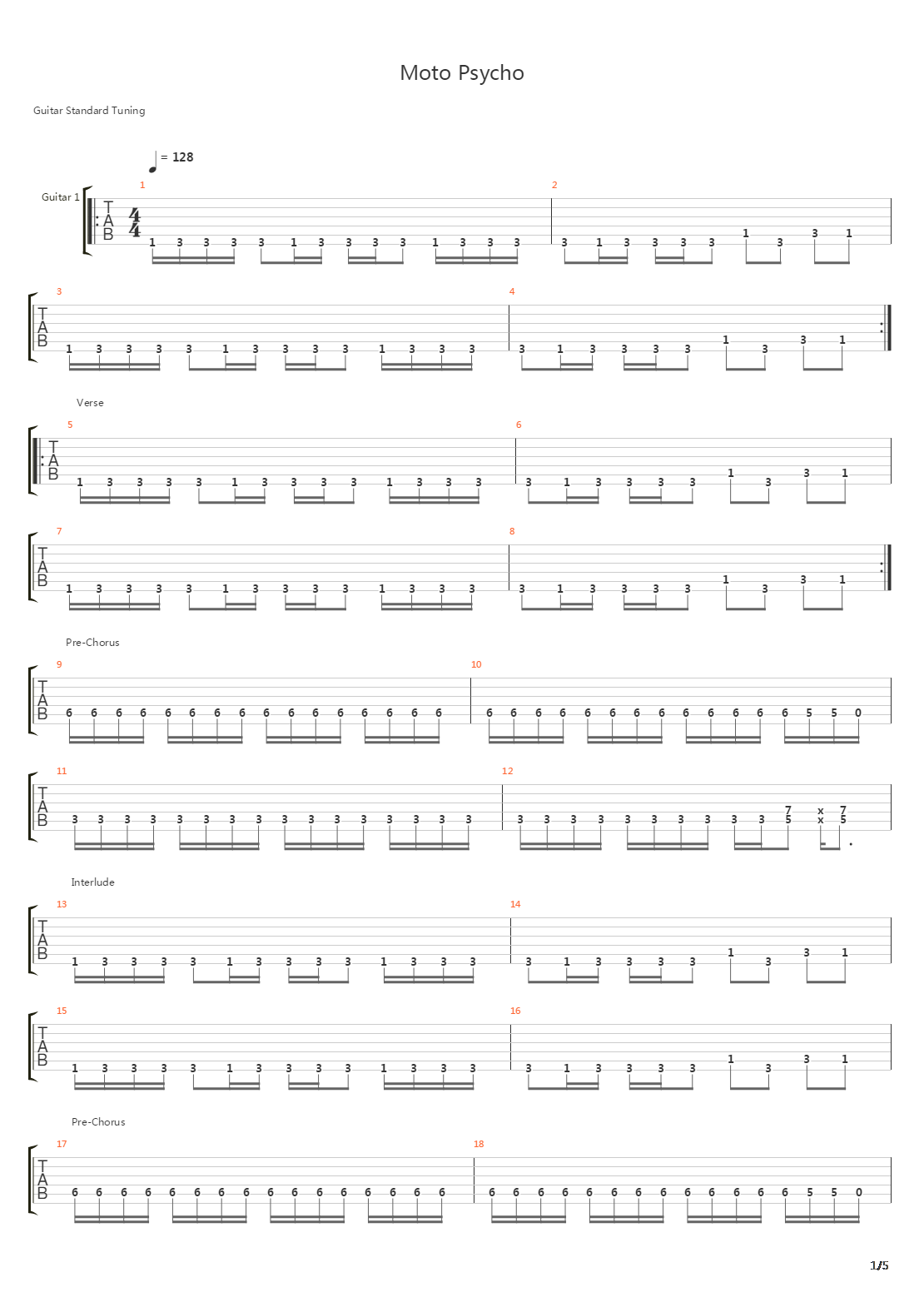 Moto Psycho吉他谱