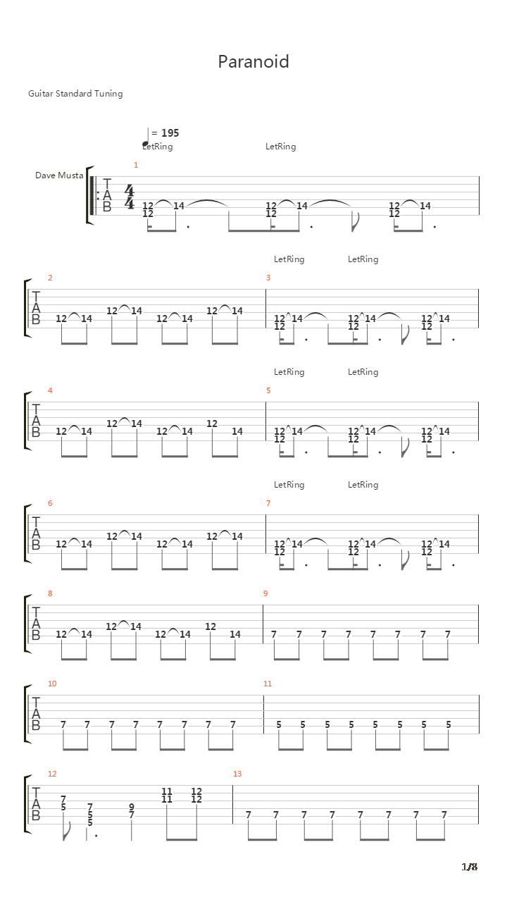 Paranoid吉他谱