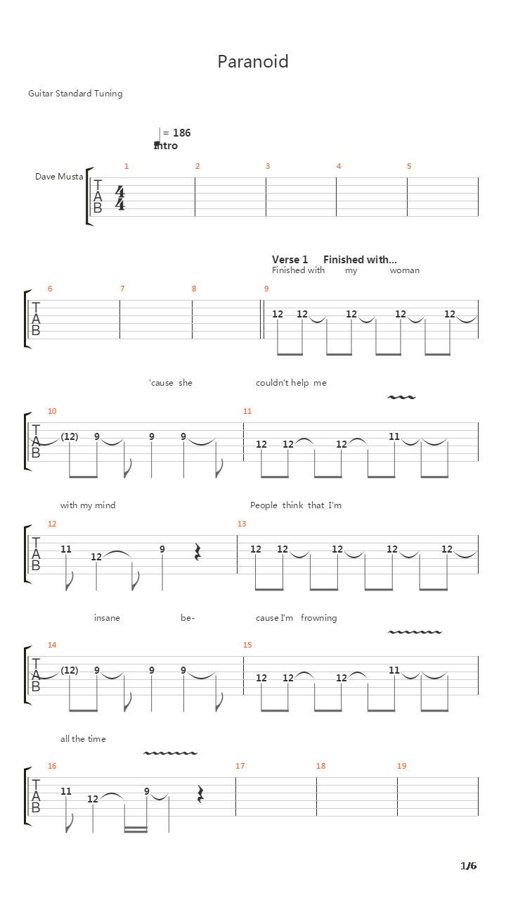 Paranoid吉他谱
