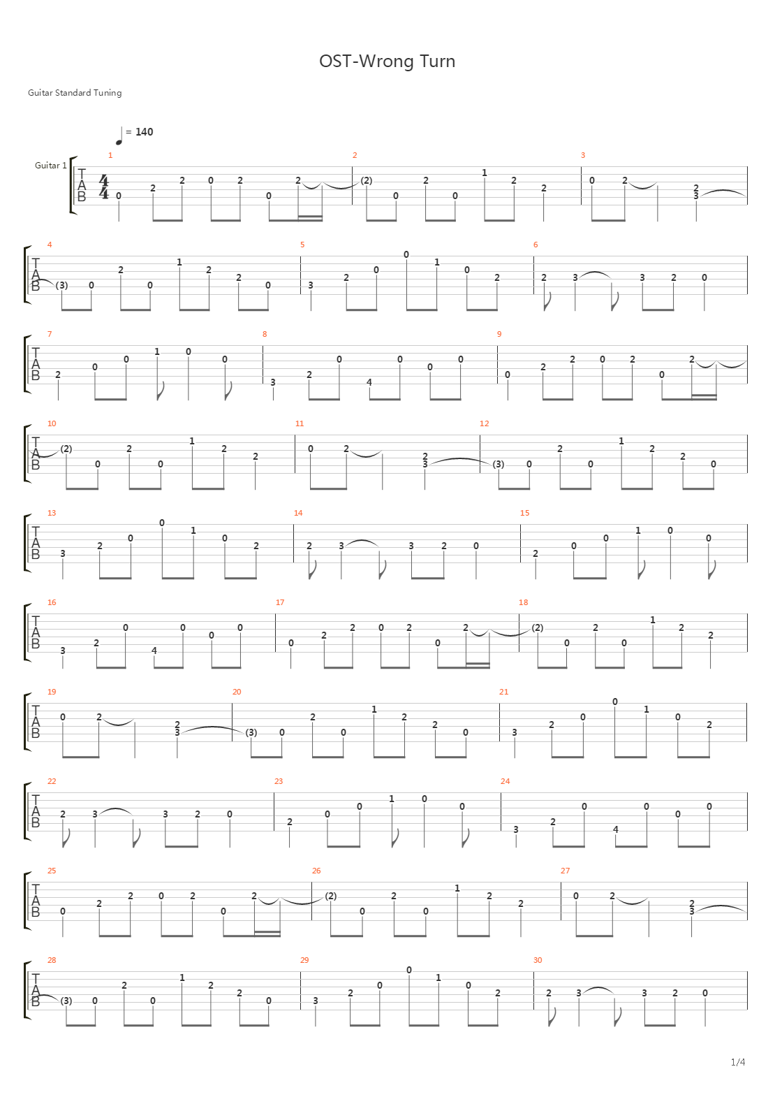 致命弯道4 - Wrong Turn(片尾曲)吉他谱
