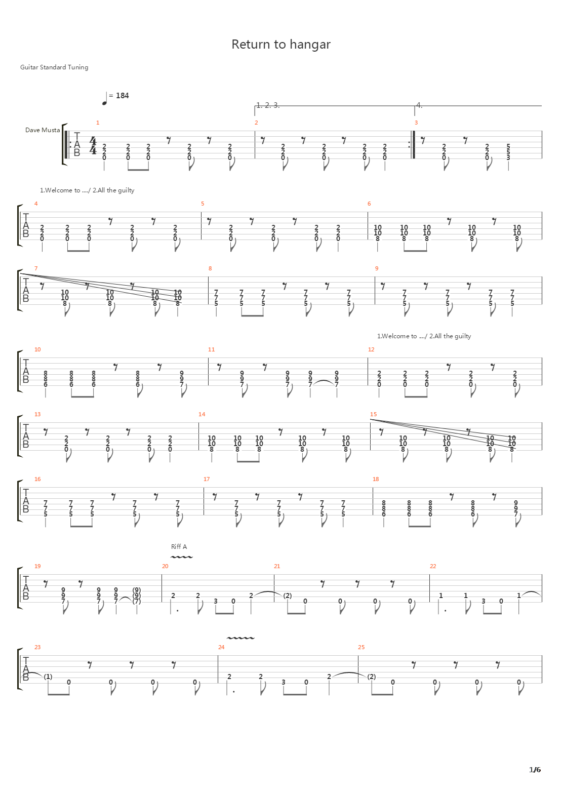 Return To Hangar吉他谱
