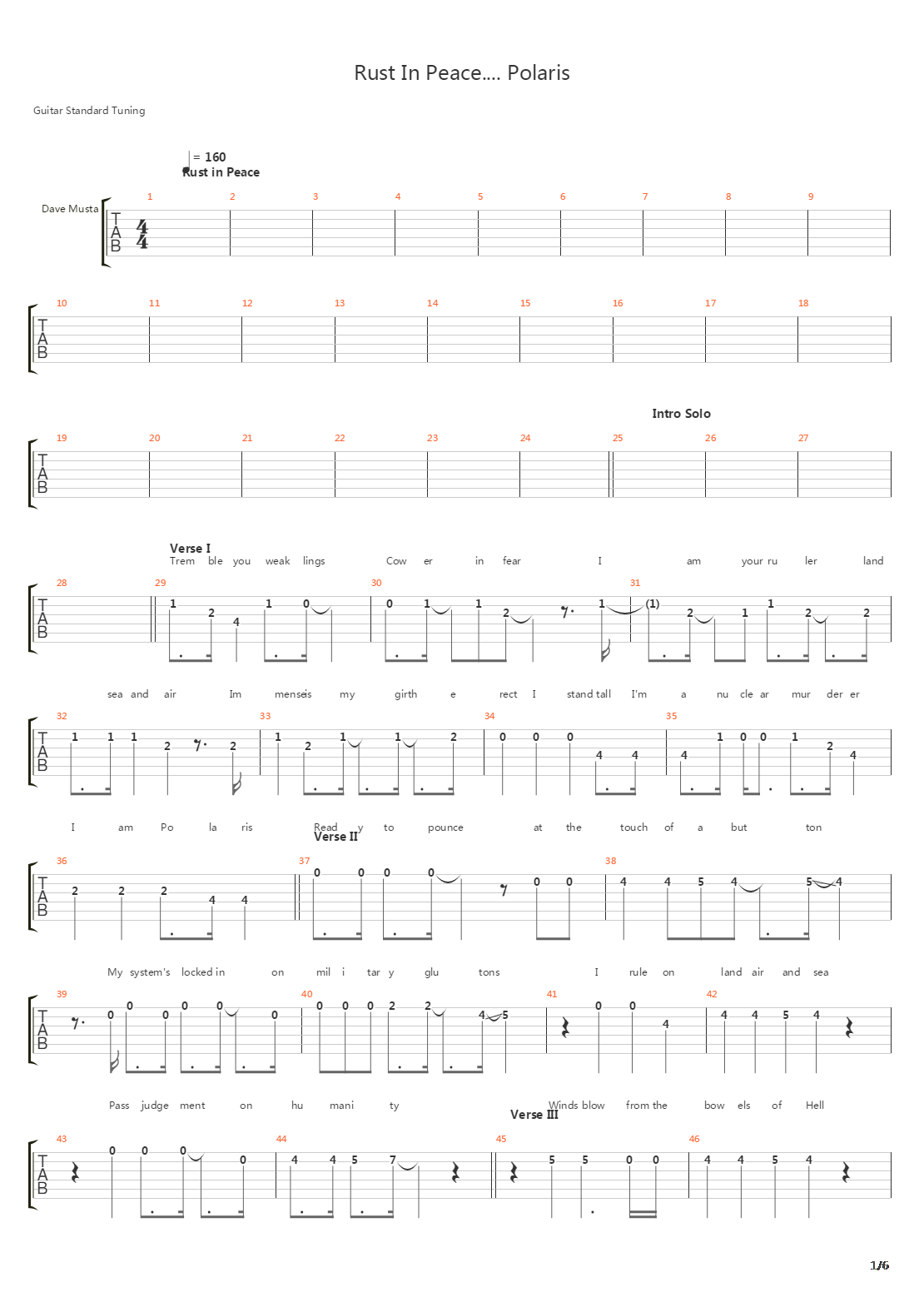 Rust In Peace Polaris吉他谱