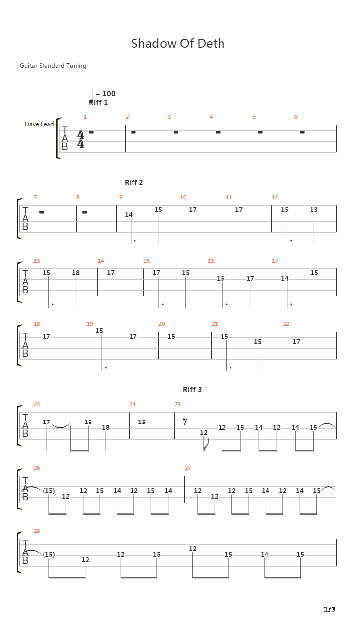Shadow Of Deth吉他谱