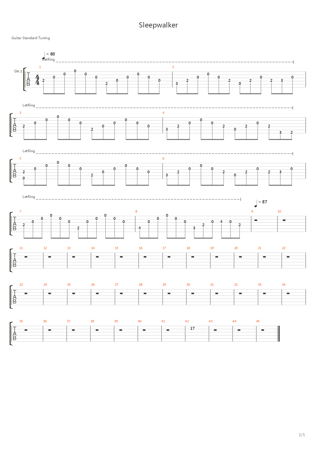 Sleepwalker吉他谱