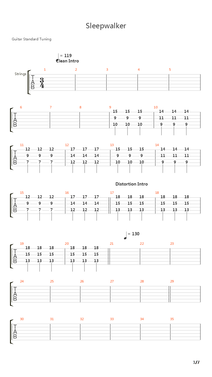 Sleepwalker吉他谱
