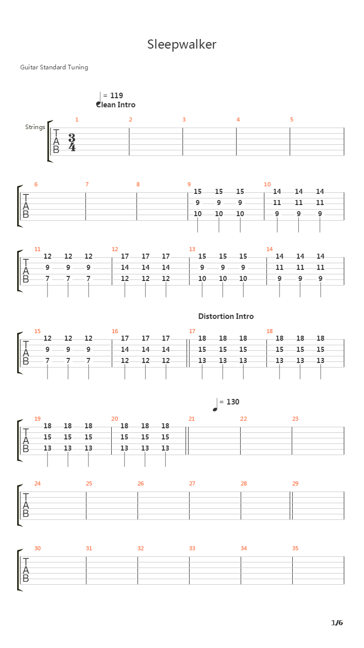 Sleepwalker吉他谱