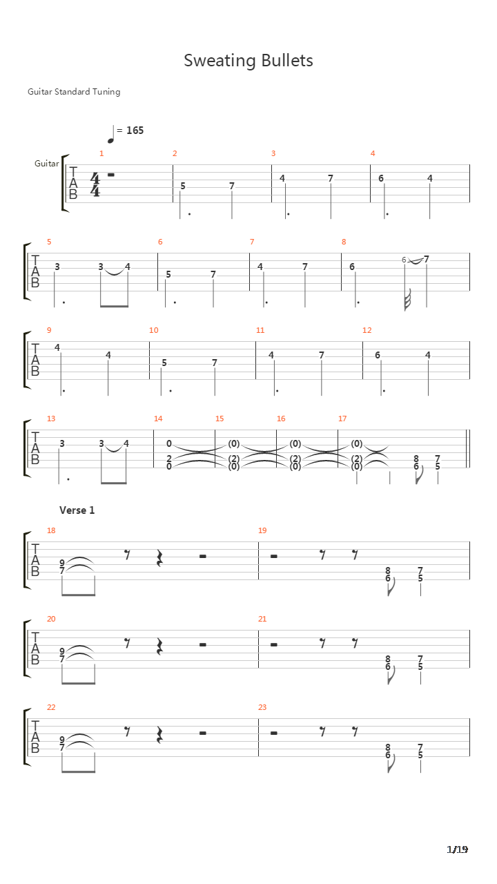 Sweating Bullets吉他谱