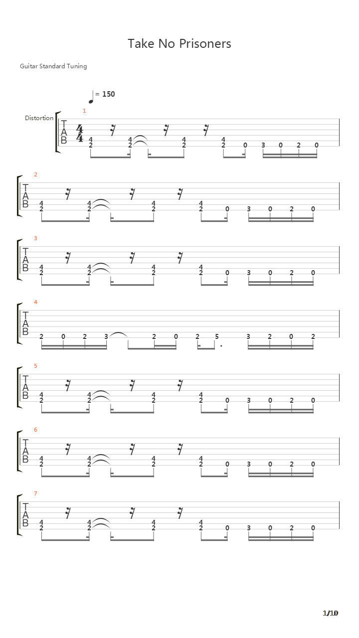 Take No Prisoners吉他谱