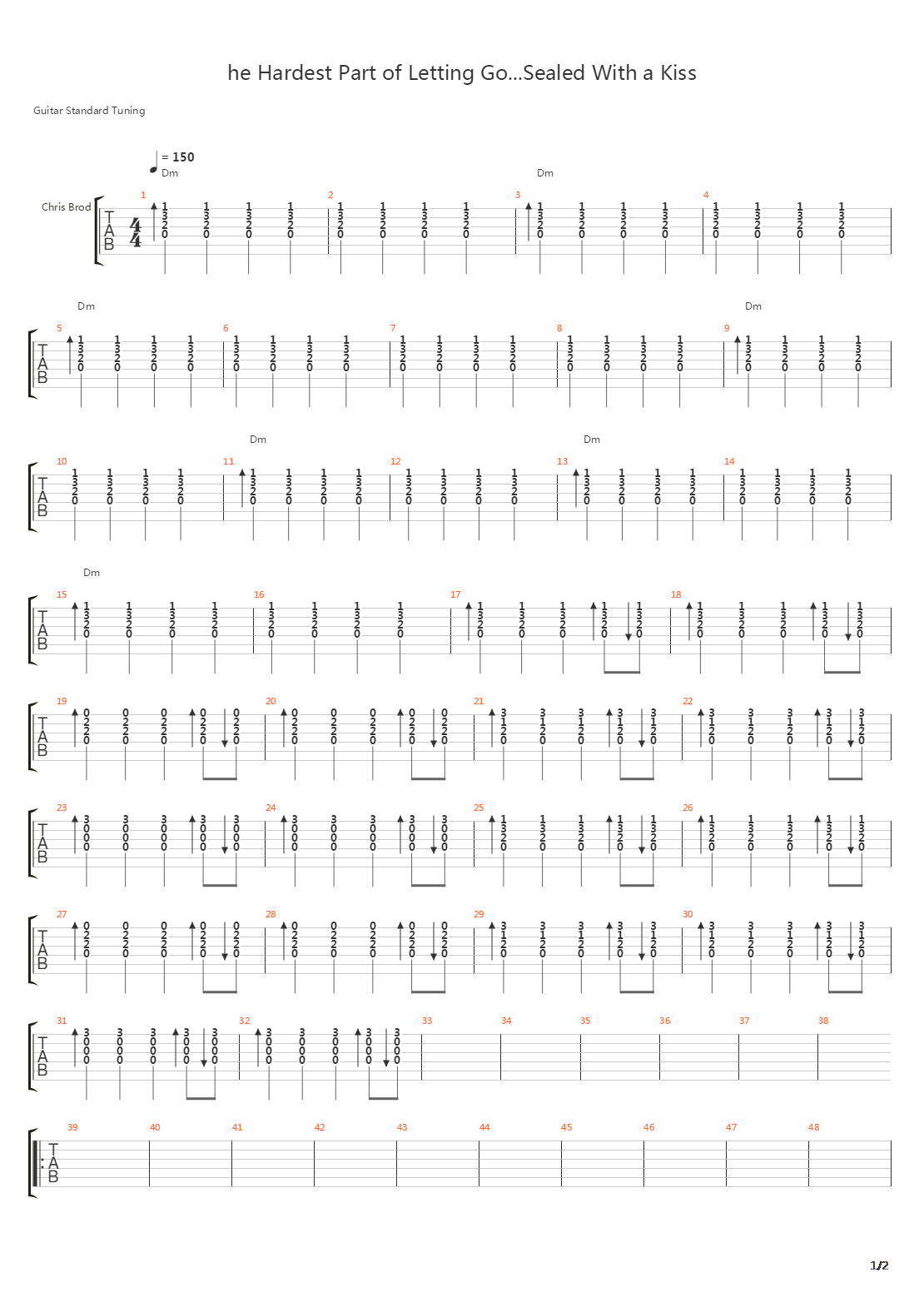 The Hardest Part Of Letting Go Sealed With A Kiss吉他谱
