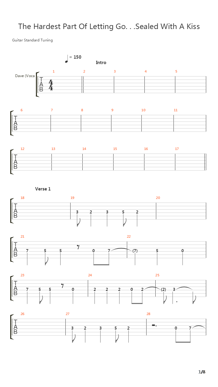 The Hardest Part Of Letting Go Sealed With A Kiss吉他谱