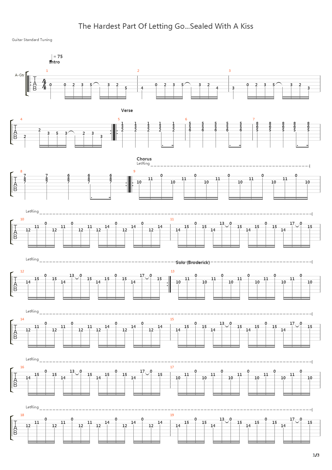 The Hardest Part Of Letting Gosealed With A Kiss吉他谱