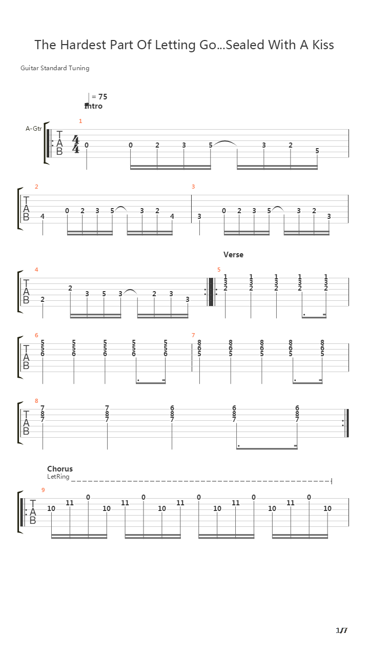 The Hardest Part Of Letting Gosealed With A Kiss吉他谱