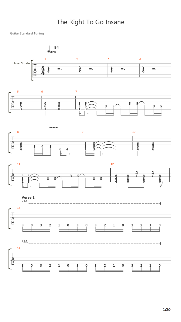 The Right To Go Insane吉他谱