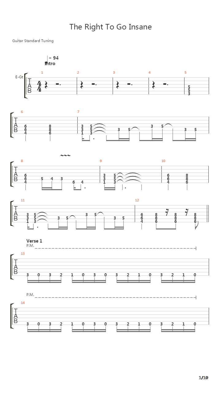 The Right To Go Insane吉他谱