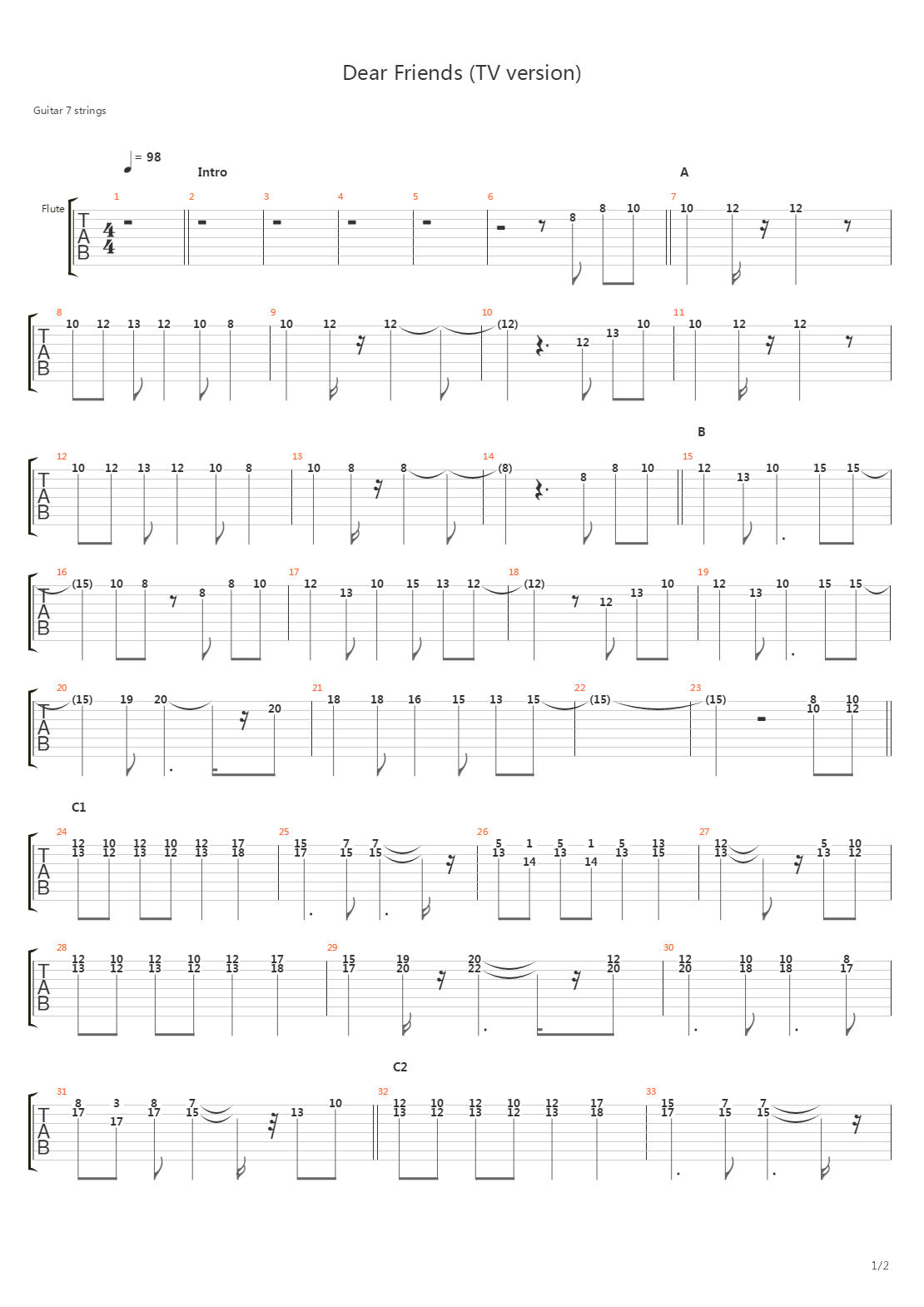 白色相簿2(White Album 2) - Dear Friends (TV版BGM)吉他谱