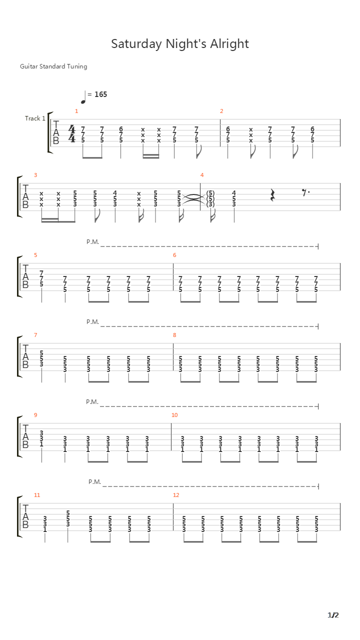 Saturday Nights Alright吉他谱
