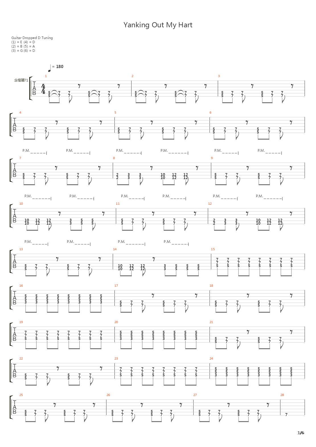 Yanking Out My Heart吉他谱