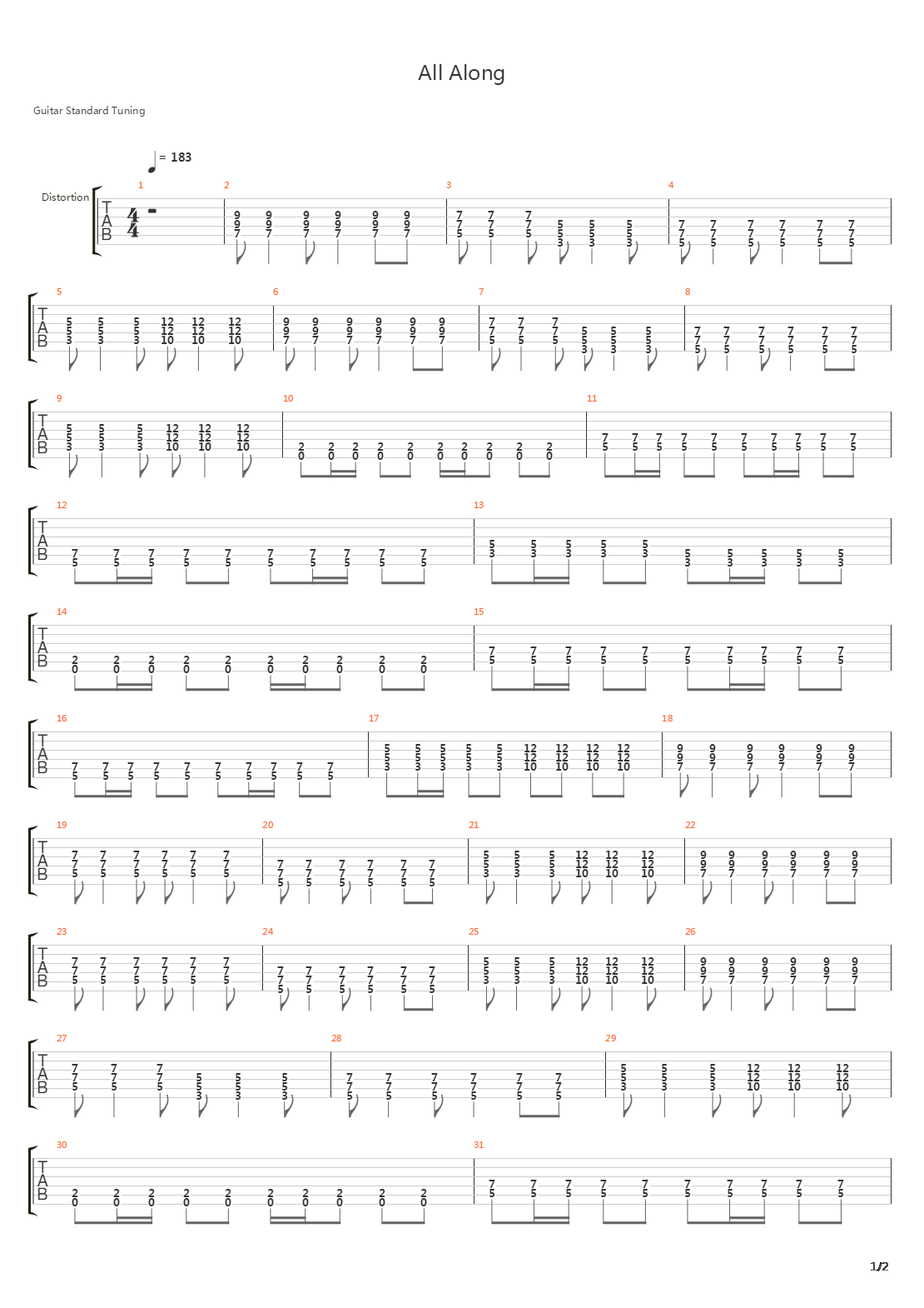 All Along吉他谱