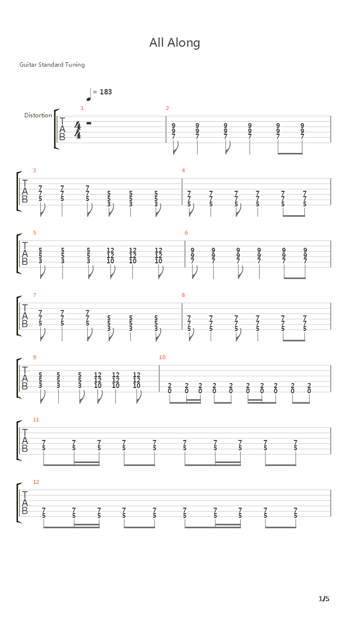 All Along吉他谱