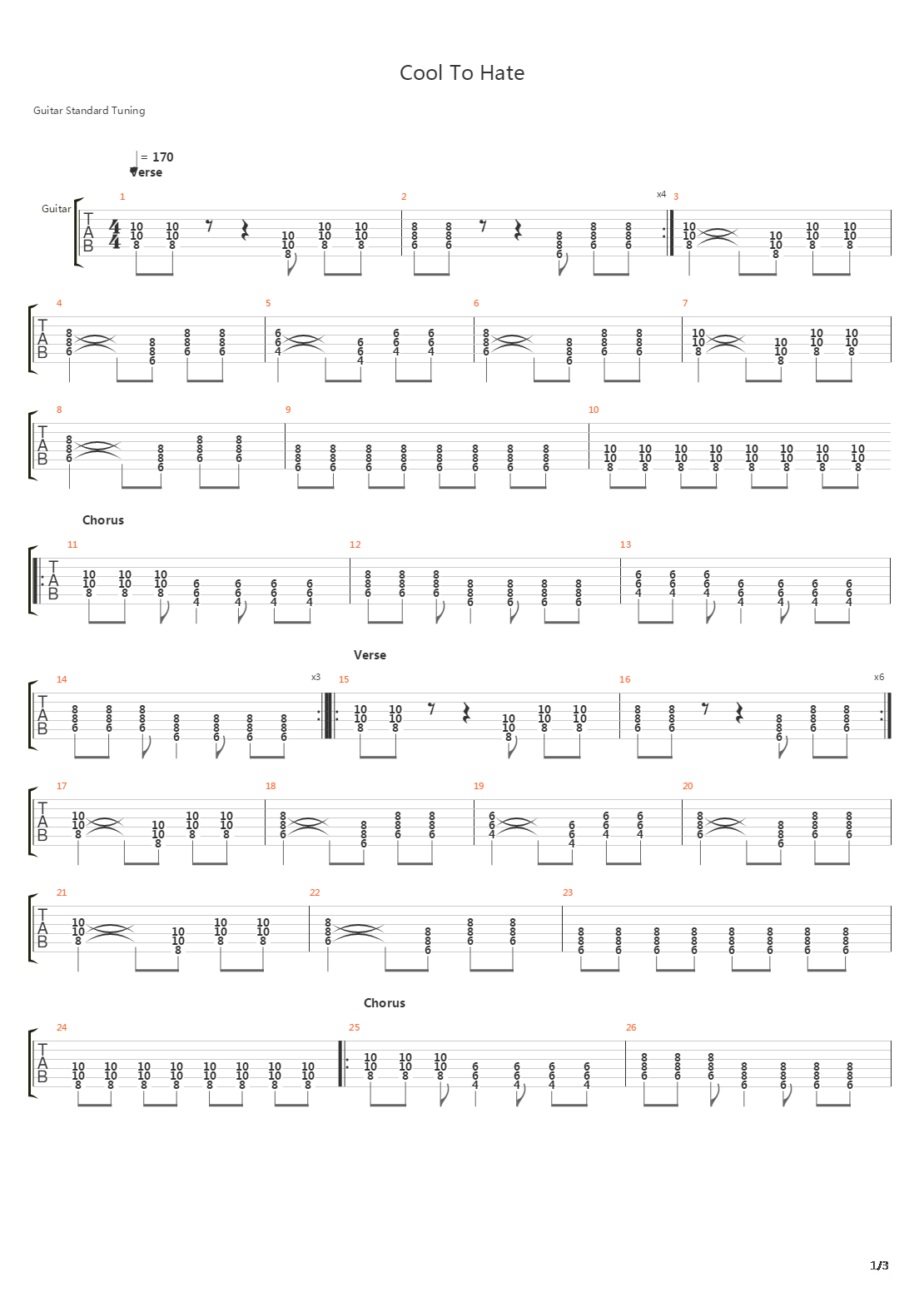 Cool To Hate吉他谱