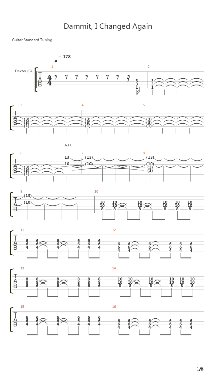 Dammit I Changed Again吉他谱