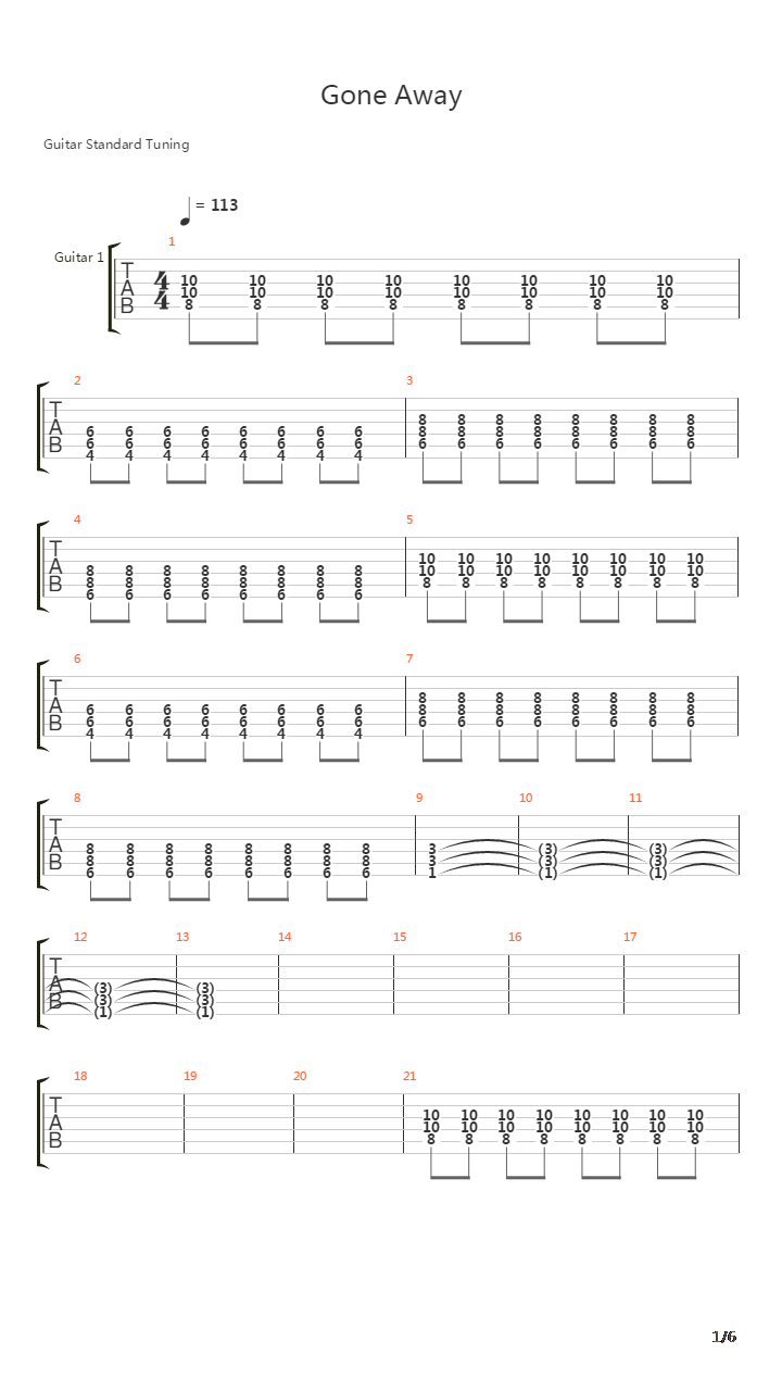 Gone Away吉他谱