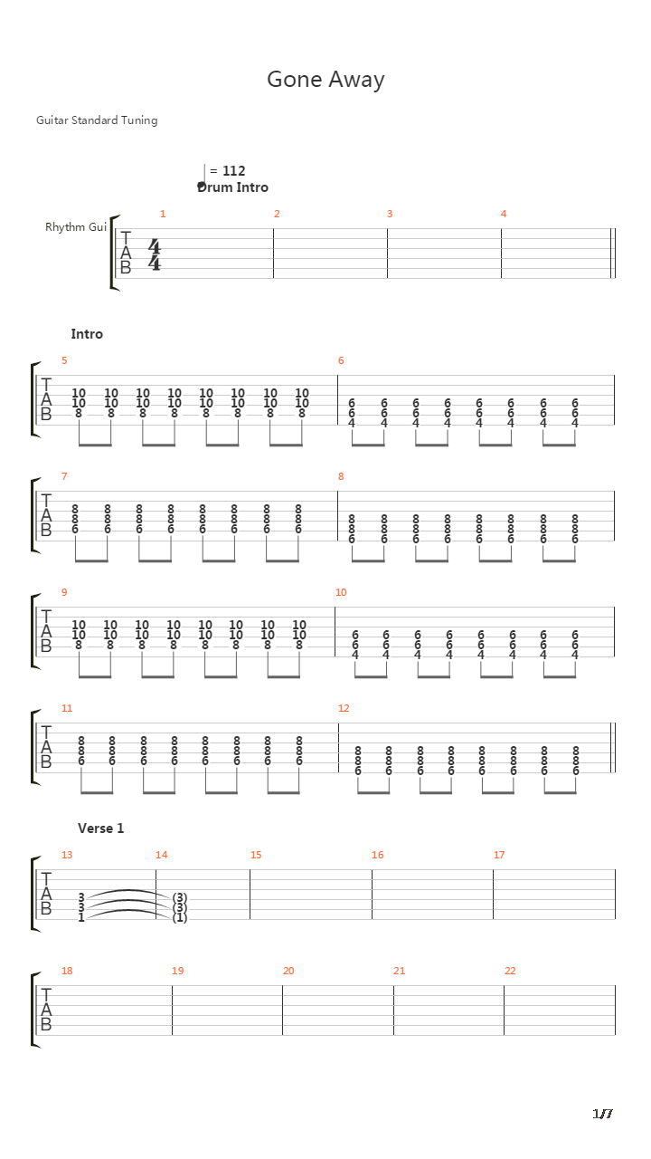 Gone Away吉他谱