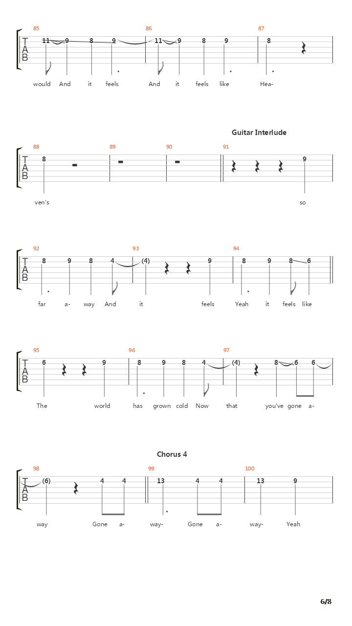 Gone Away吉他谱