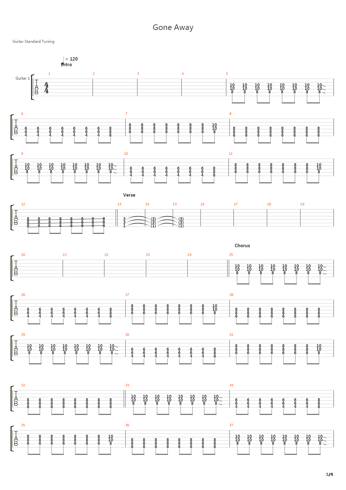 Gone Away吉他谱