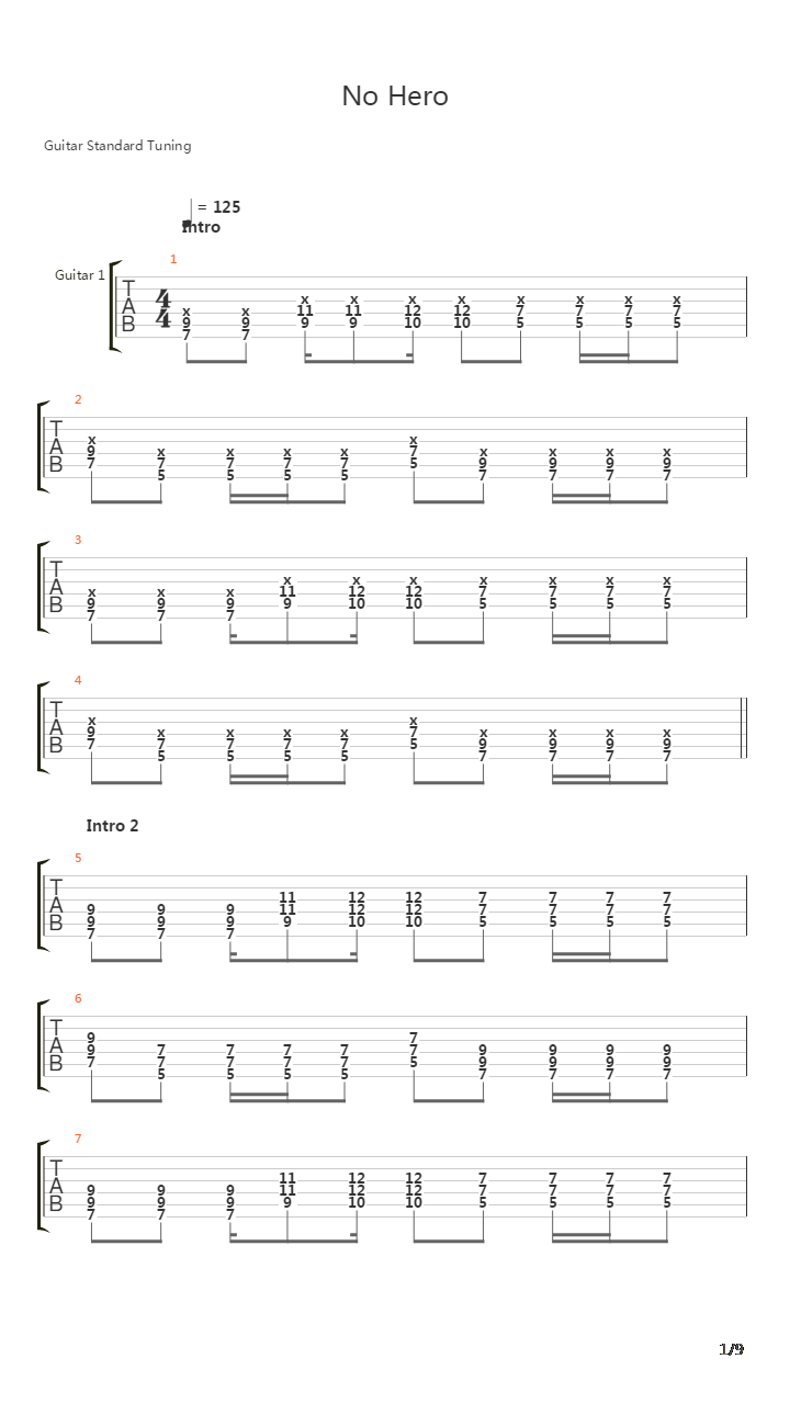 No Hero吉他谱