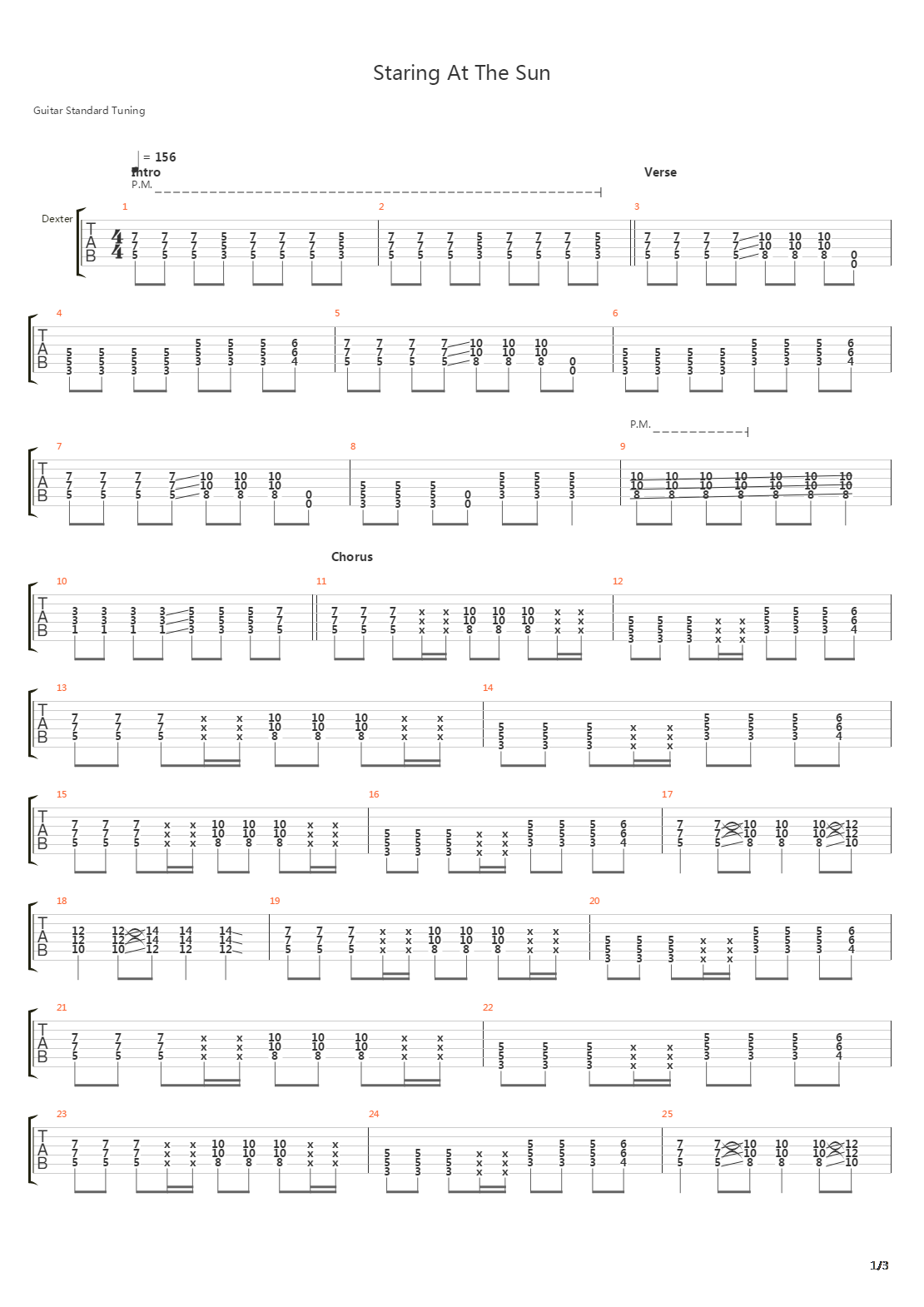 Staring At The Sun吉他谱