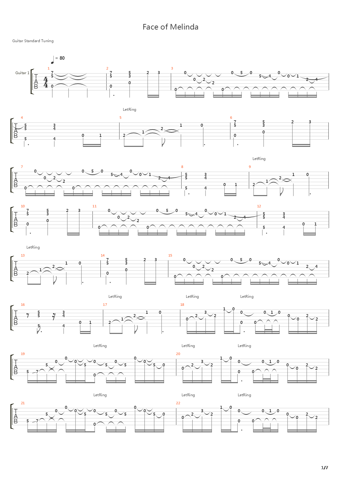 Face Of Melinda吉他谱