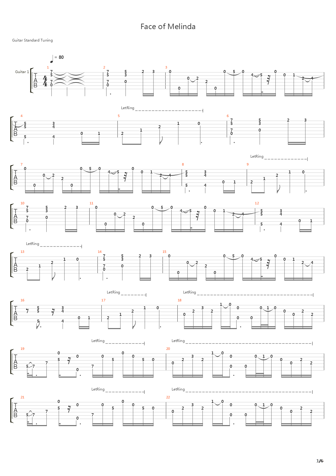 Face Of Melinda吉他谱