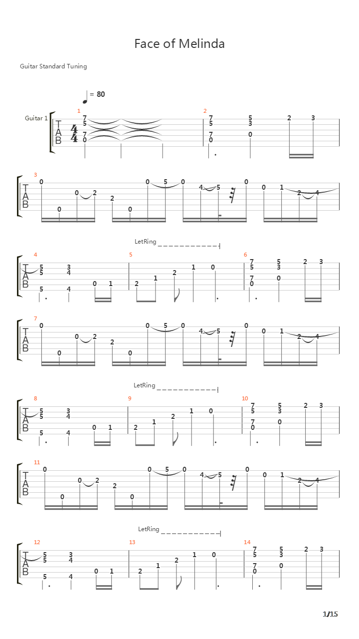 Face Of Melinda吉他谱