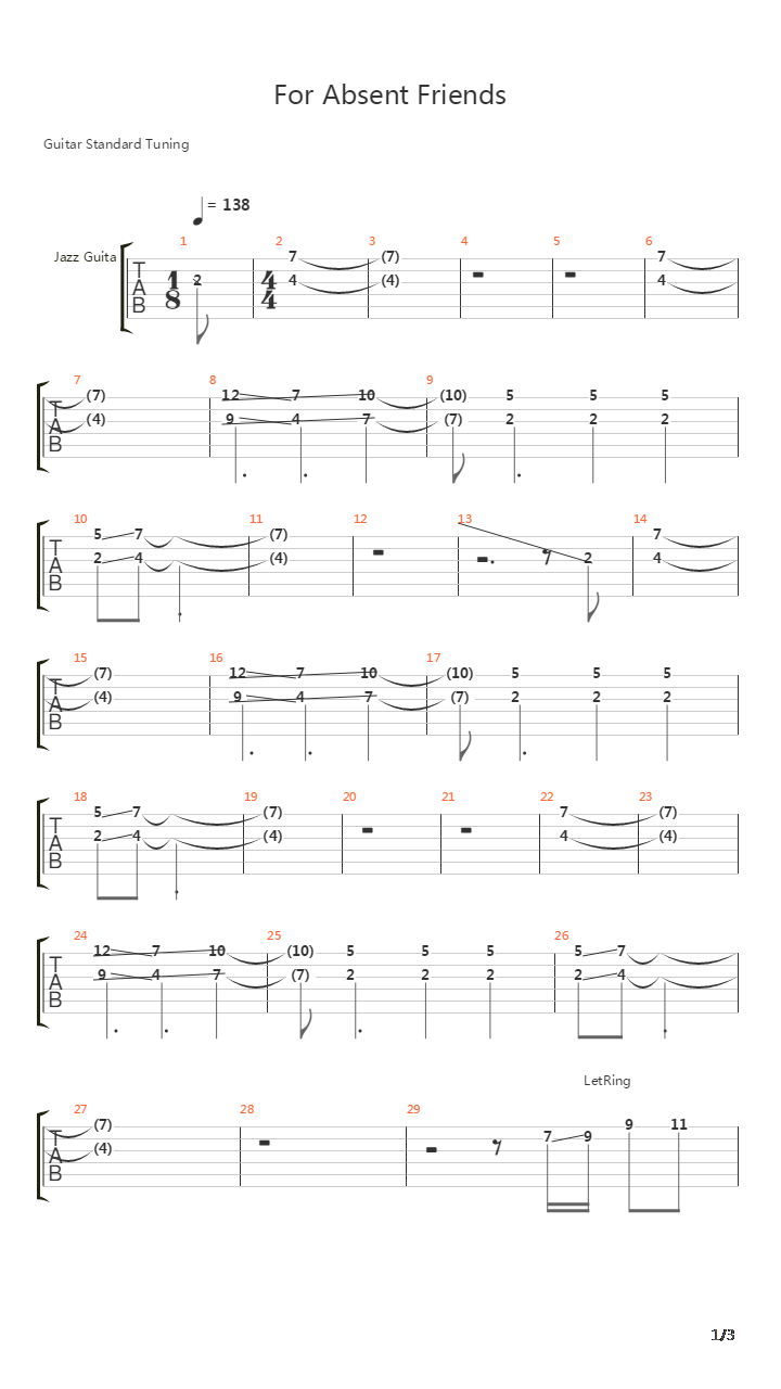 For Absent Friends吉他谱
