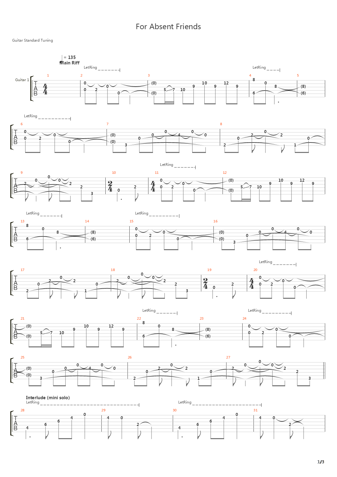 For Absent Friends吉他谱