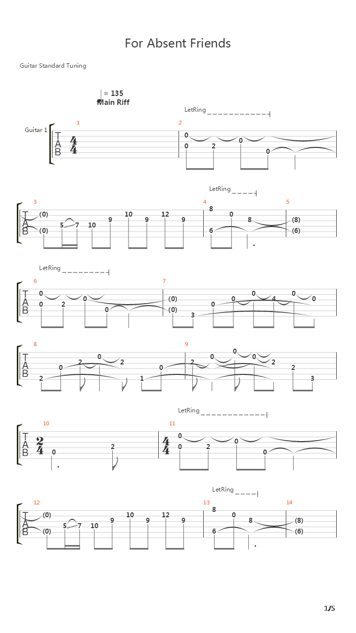 For Absent Friends吉他谱
