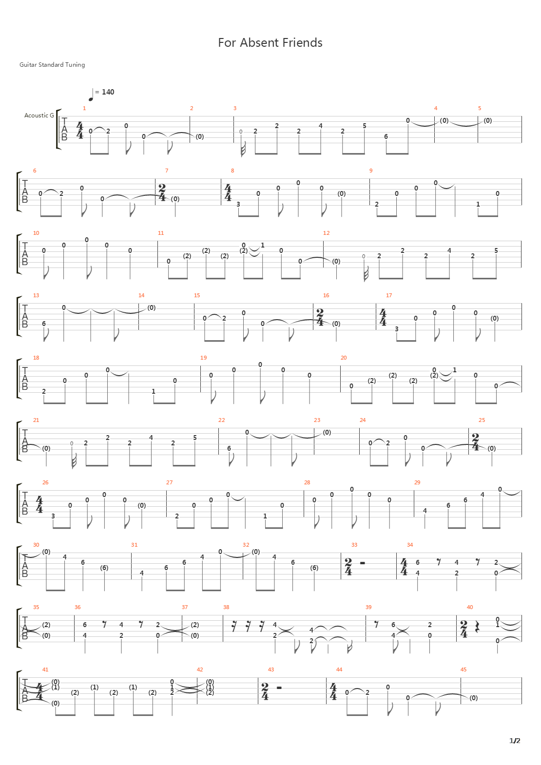 For Absent Friends吉他谱