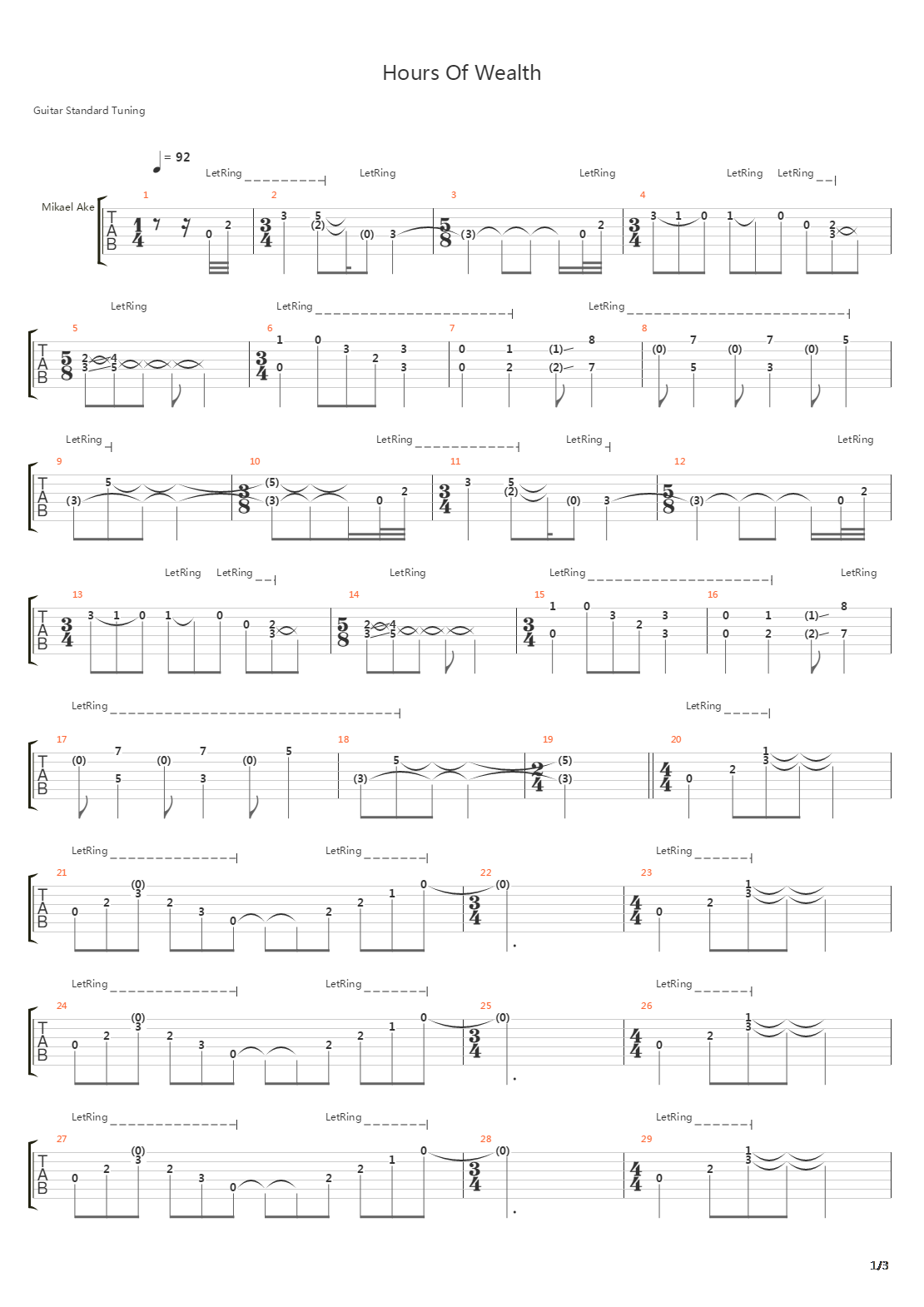 Hours Of Wealth吉他谱